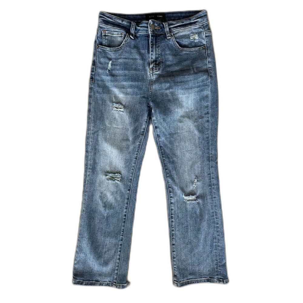 Risen Jeans Straight Leg Vintage Wash Denim RDP1268 Sz 3/26 Frayed Distressed